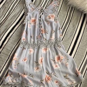 Kendall & Kylie Floral Lace up Blue Romper